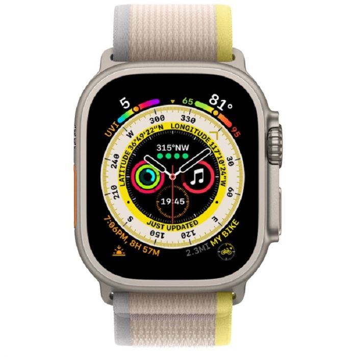 Apple Watch Ultra GPS + Cellular, 49mm Titanium Case with Yellow/Beige  Trail Loop - M/L