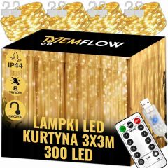 Kurtyna świetlna LED 3x3m, 300x LED, sople wewnętrzne, girlanda, Extralink, biały ciepły