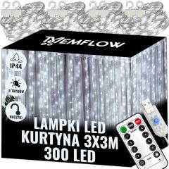 Kurtyna świetlna LED 3x3m, 300x LED, świąteczne, girlanda, 5V USB, Extralink, biały zimny