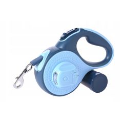 Smycz automatyczna 5m LED z pojemnikiem na worki,  niebieska