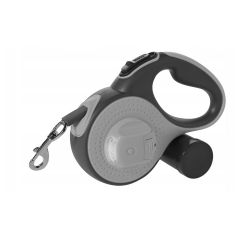 Smycz automatyczna 5m LED z pojemnikiem na worki, szaro-czarna