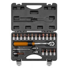 Klucz dynamometryczny NEO Tools dwukierunkowy 1/4", 5-25Nm, zestaw 21 el.