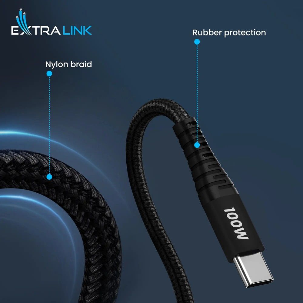 Kabel USB-C, Extralink Smart Life USB Type-C to Lightning Cable Braided, 27W, 200cm, pleciony, czarny