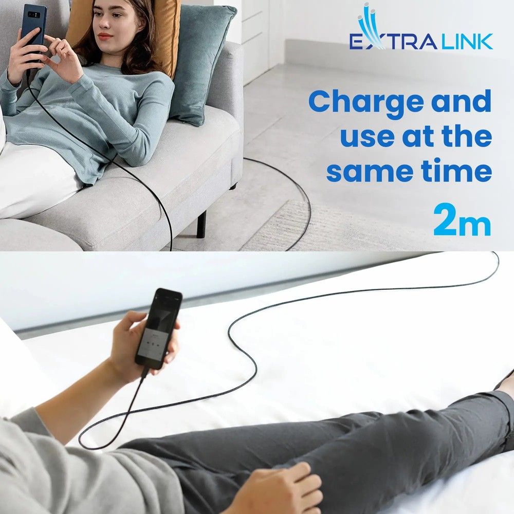 Kabel USB-C, Extralink Smart Life USB Type-C to Lightning Cable Braided, 27W, 200cm, pleciony, czarny