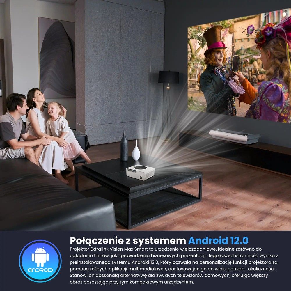Projektor Extralink Smart Life Vision Max 800 ANSI, 1080p, Android 12.0