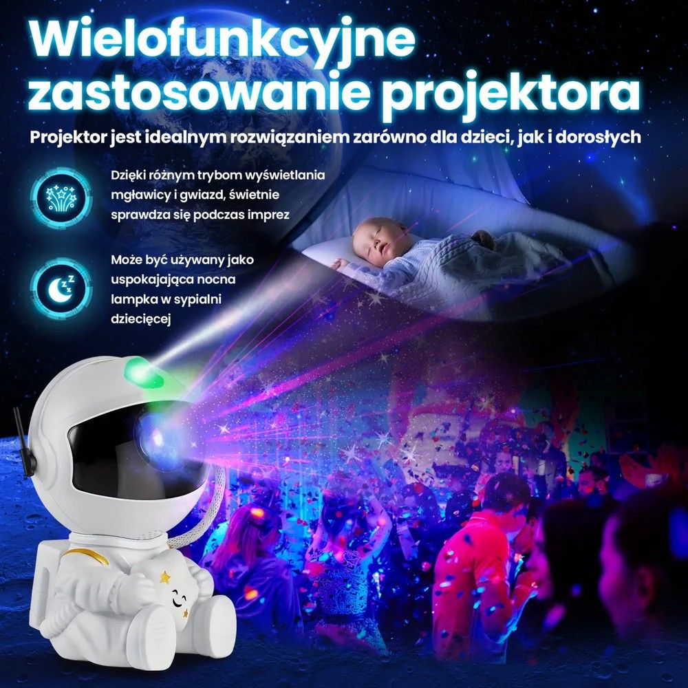 Lampka nocna astronauta, rzutnik Extralink Home, Projektor gwiazd MINI dla dzieci