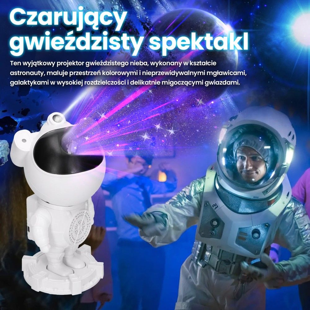 Lampka nocna astronauta, rzutnik, głośnik Bluetooth, Extralink Home, projektor gwiazd dla dzieci