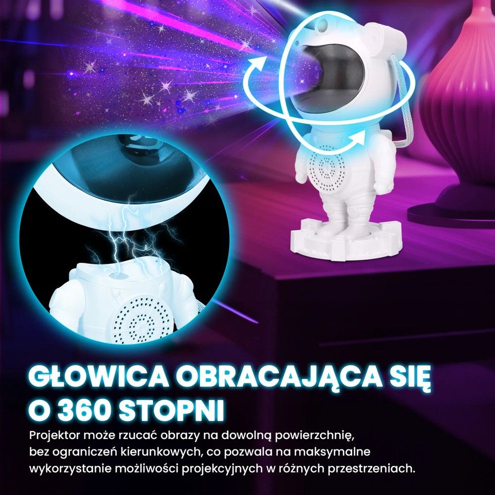 Lampka nocna astronauta, rzutnik, głośnik Bluetooth, Extralink Home, projektor gwiazd dla dzieci