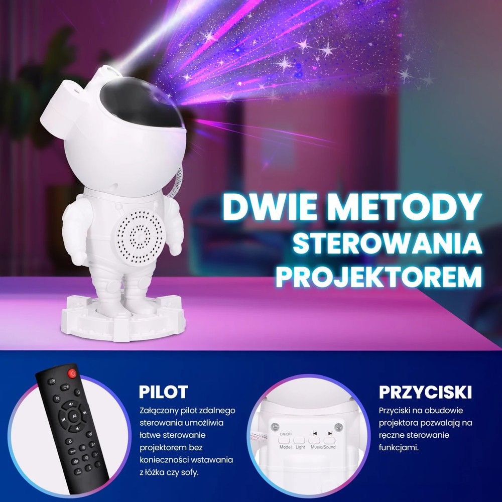 Lampka nocna astronauta, rzutnik, głośnik Bluetooth, Extralink Home, projektor gwiazd dla dzieci