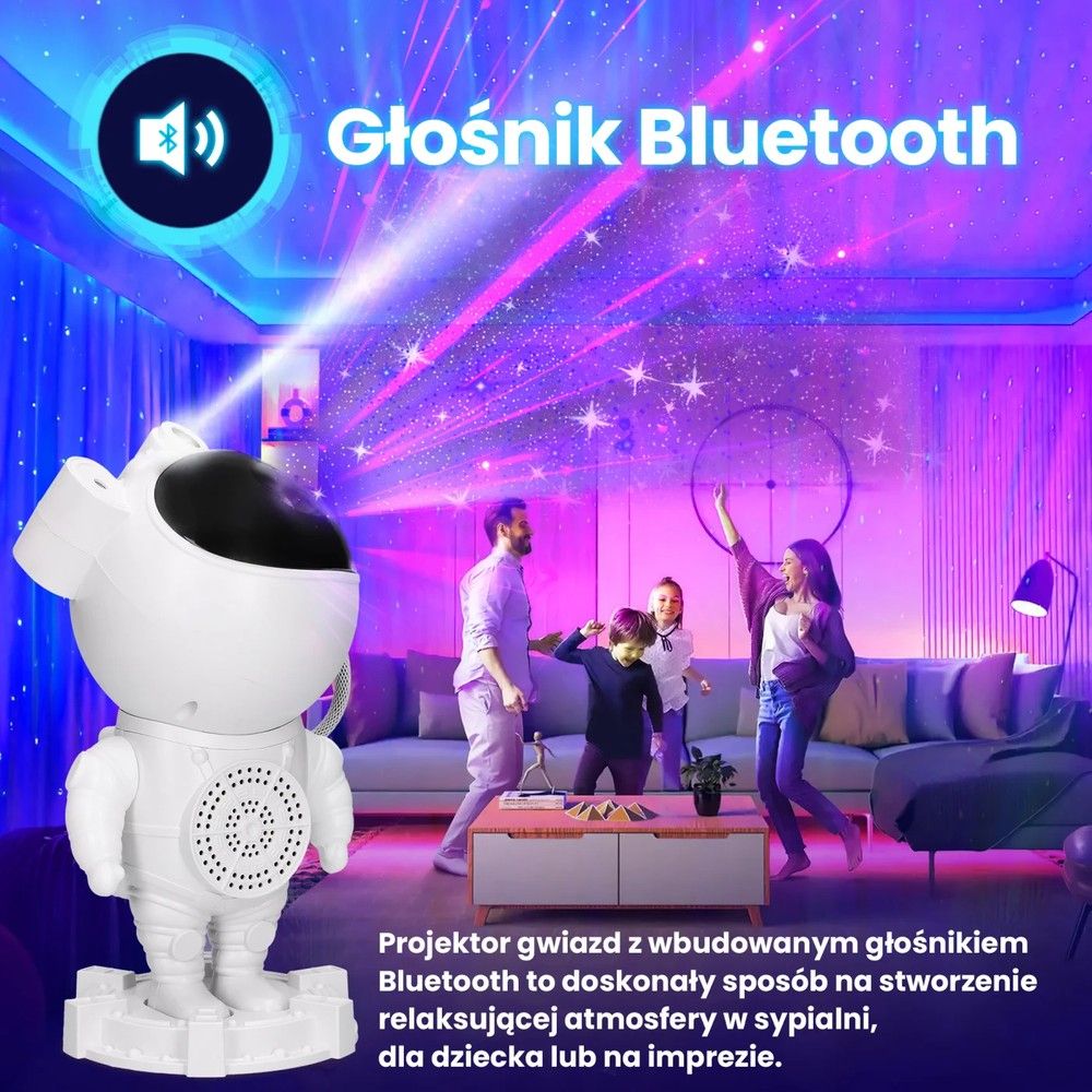 Lampka nocna astronauta, rzutnik, głośnik Bluetooth, Extralink Home, projektor gwiazd dla dzieci