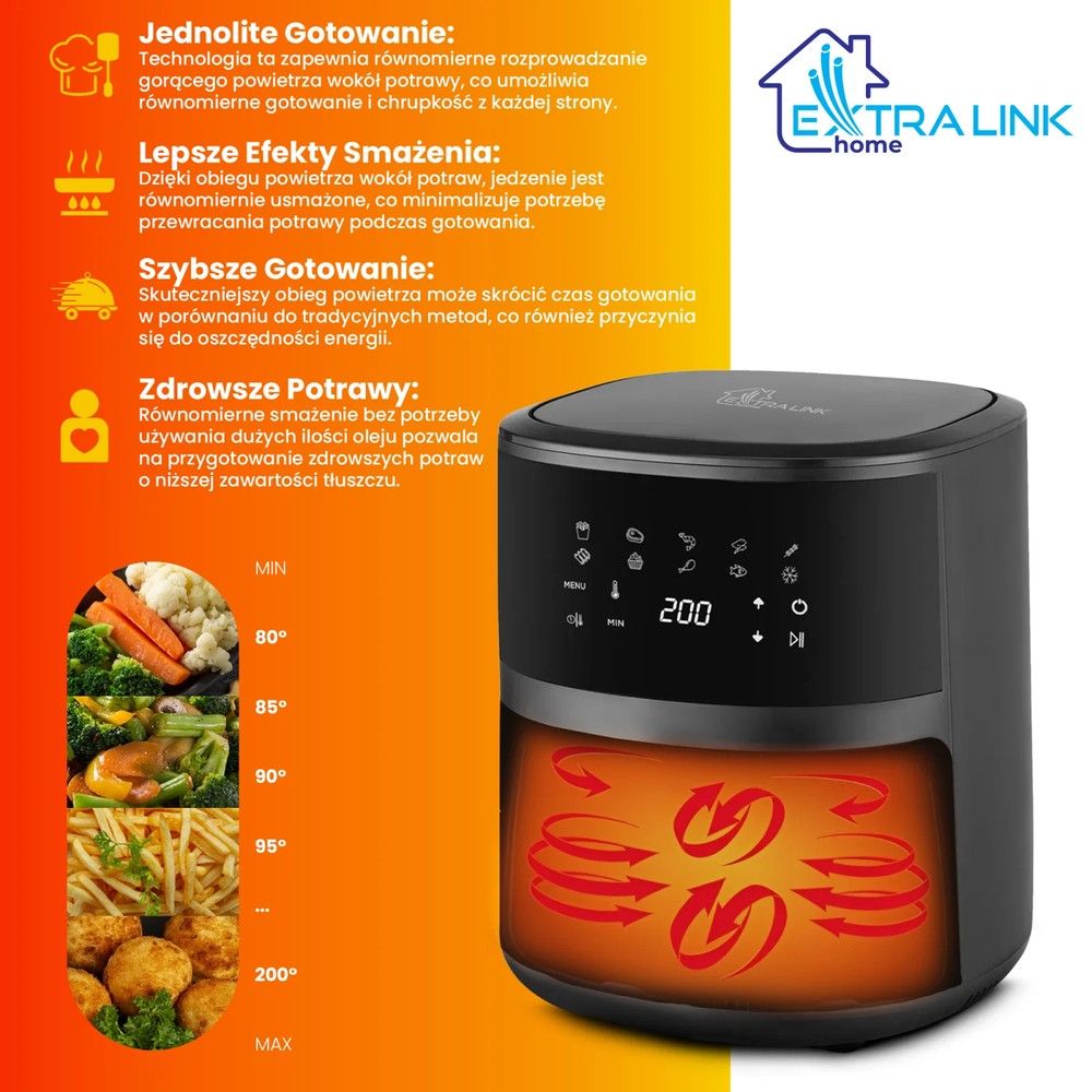 Frytkownica beztłuszczowa, Extralink Home Air Fryer 4.2L, EU