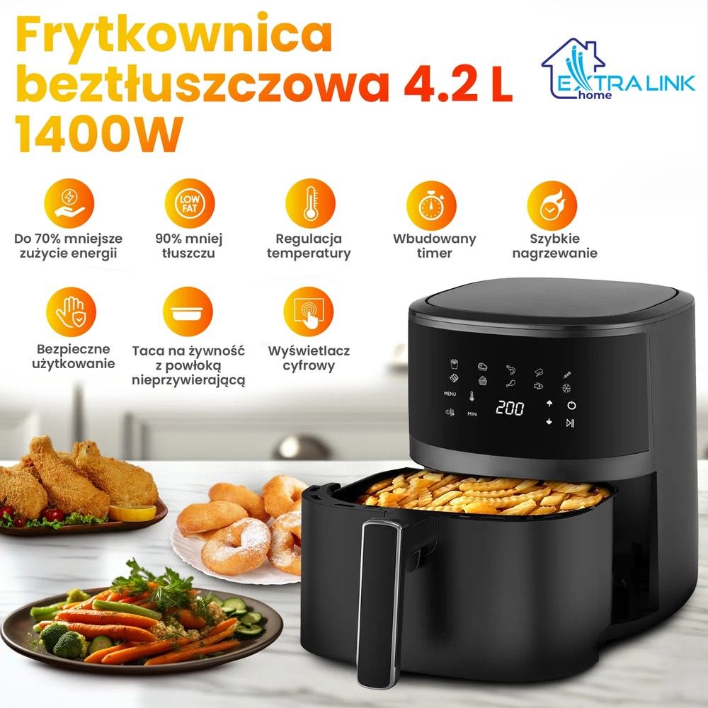 Frytkownica beztłuszczowa, Extralink Home Air Fryer 4.2L, EU