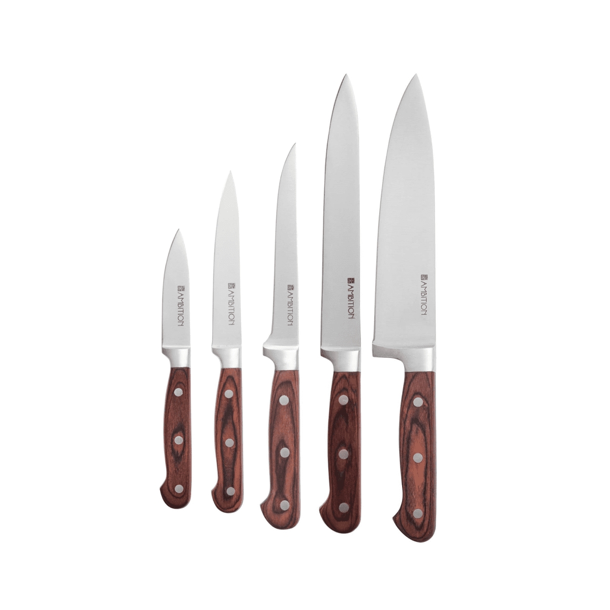 Komplet noży kutych w drewnianym bloku 6el. AMBITION TITANIUM