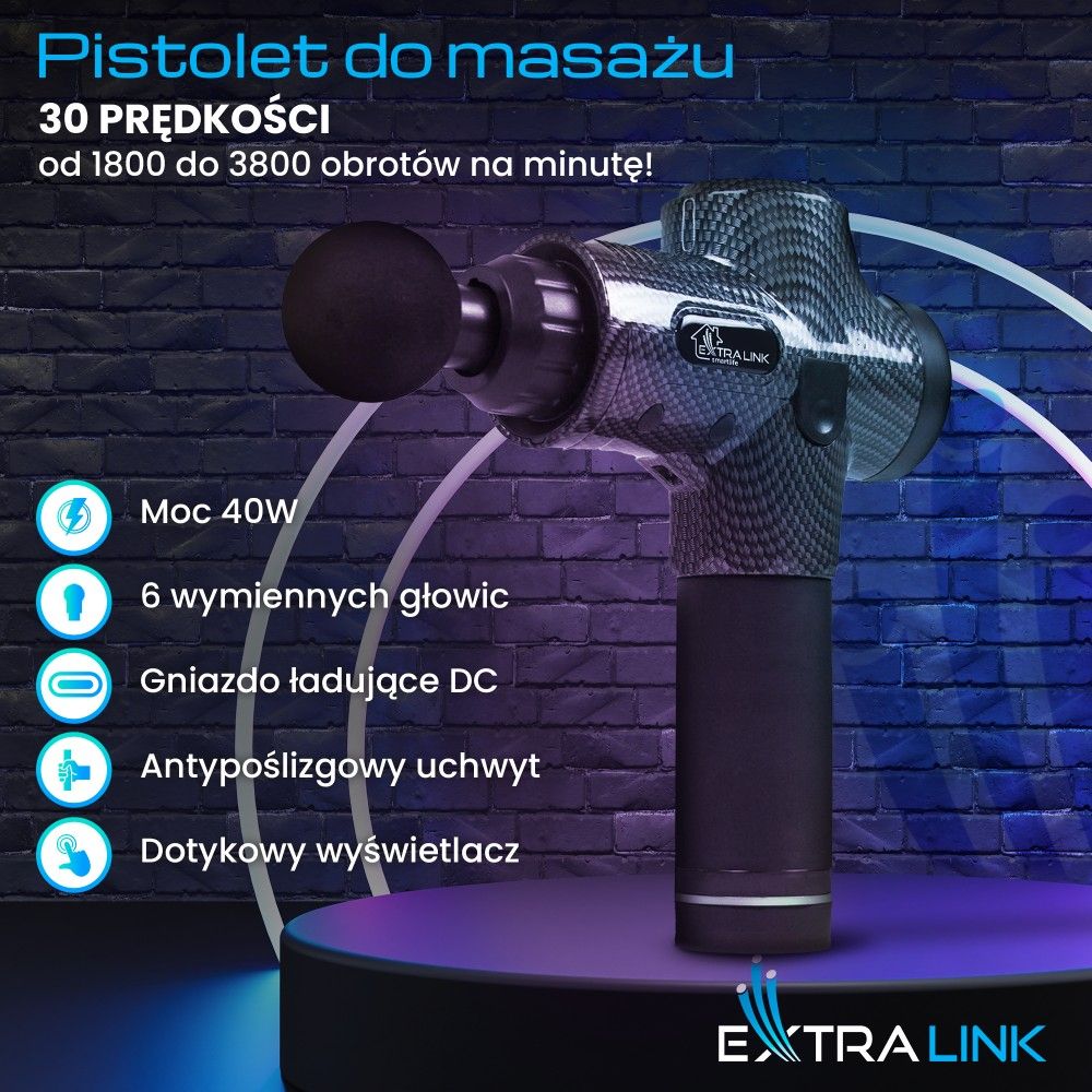 Extralink Massage Gun Pro, pistolet do masażu 3800 RPM, 6 końcówek ...