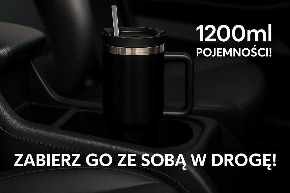 Black Forest | Kubek termiczny ze słomką | termos z uchwytem 1200ml czarny