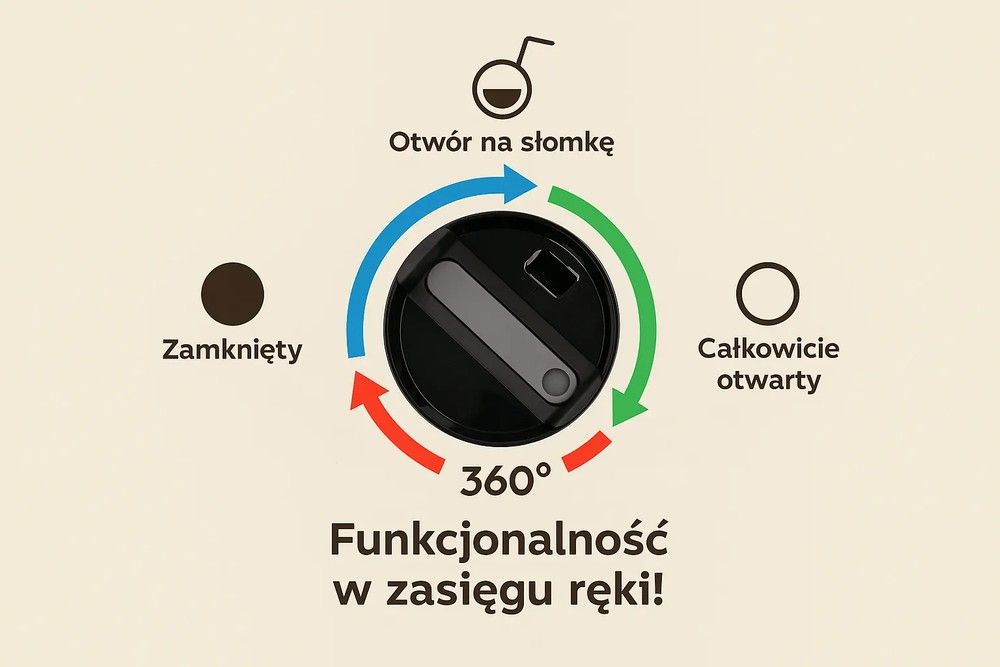 Black Forest | Kubek termiczny ze słomką | termos z uchwytem 1200ml czarny