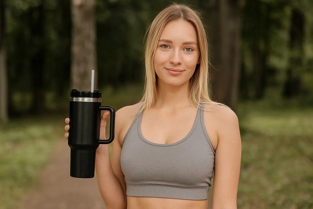 Black Forest | Kubek termiczny ze słomką | termos z uchwytem 1200ml czarny